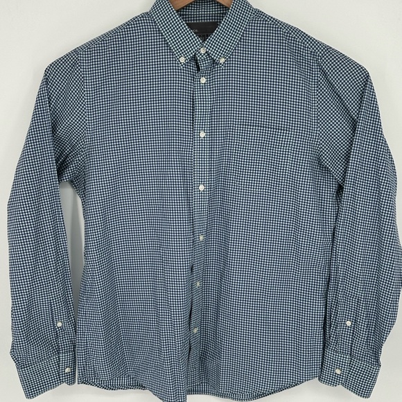 VINCE Mens Sz L Blue Check 100% Cotton Long Sleeve Button-Up Shirt U2 - Picture 2 of 6